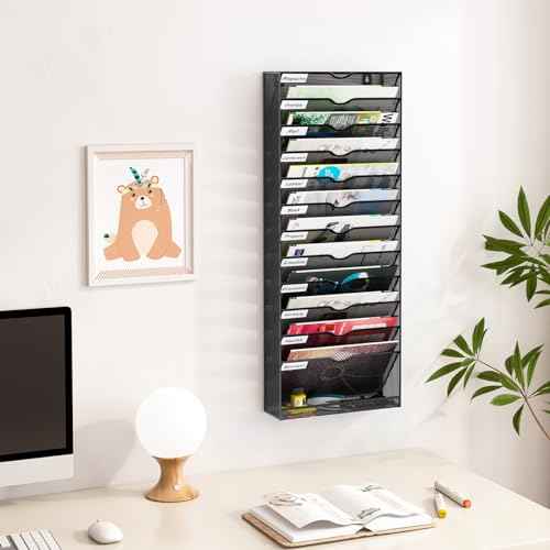 Hanging Wall File Organizer,13-Tier Desk File Mail Holder, Paper Bill Organization For Office Home School, Black