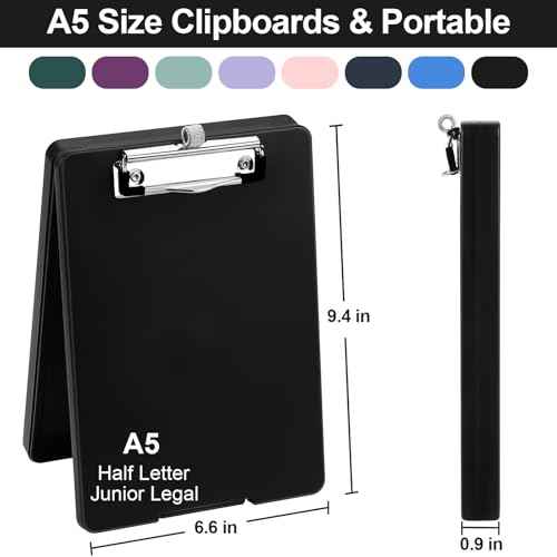 Small Clipboard with Storage, A5 Clipboards with Pen Holder, Half Letter Clip Boards 6x9 Mini Plastic Clipboard with Low Profile Clip for Classroom, School, Office Supplies (Black)