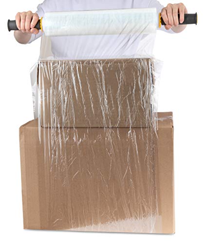 1 Pack Heavy Duty Clear Stretch Wrap Roll 15 Inch x 1000 Feet with Handles - Moving & Packing Supplies