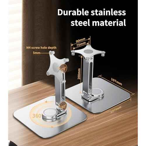 13-17.3" Monitor Stand with 360¡Æ Swivel Base, 75mm VESA Single-Arm Mount w/ M4 Screws for Portable Monitor, Adjustable Angle & Tilt & Rotation - Touchscreen Desktop Display Stand (Silver)