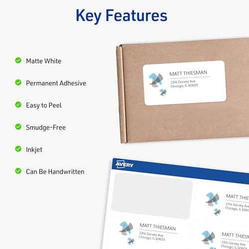 Avery Printable Shipping Labels with Sure Feed, 2" x 4" Customizable Stickers, White, 250 Blank Mailing Labels, Great for Mailing, Shipping, and More (8163)