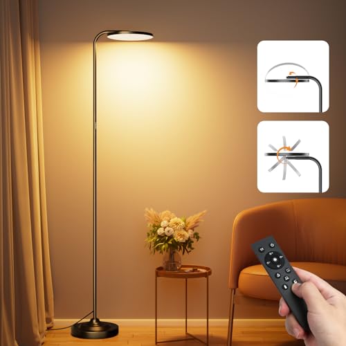 SIBRILLE Black 36W Dimmable LED Floor Lamp with Remote, 350° Rotating Head, Modern Tall Reading Lamp for Living Room & Bedroom