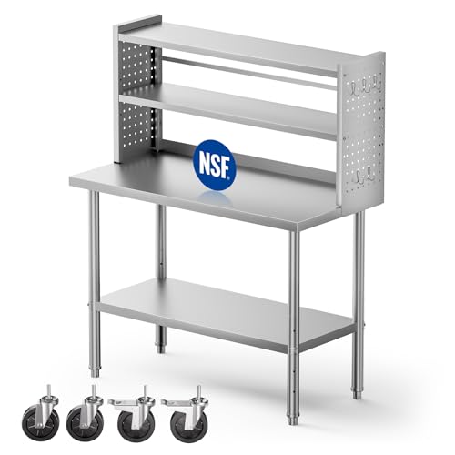 CAMMOO 24x48 NSF Stainless Steel Prep Table with Shelf & Casters - Commercial Kitchen Workbench