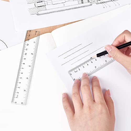 Unjoo 6 Inch Clear Plastic Ruler 2 Pack - Straight Measuring Tool for School & Office
