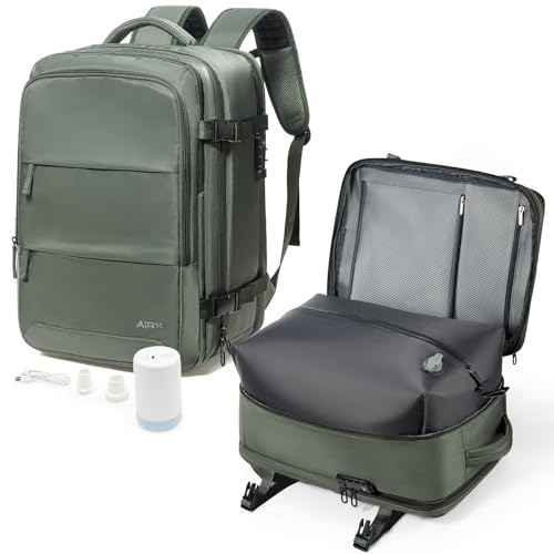 VGCUB Travel Vacpack Backpack with Electric Pump Vacuum System Storage Compression Carry on Laptop Work Business Waterproof College Backpack with Combination Lock for Women Men Green