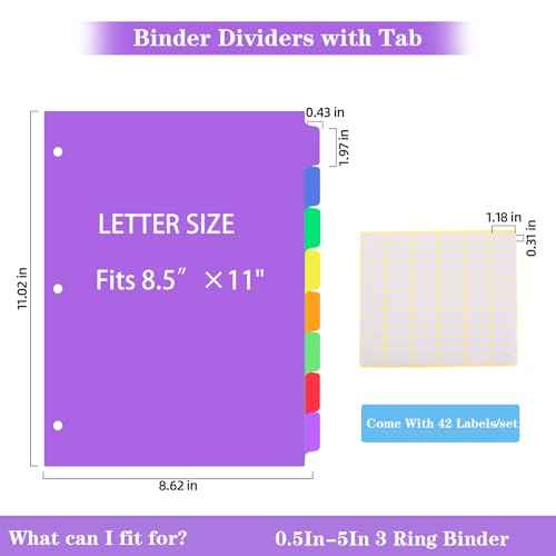 24PCS/3 Set 3-Ring Binder Dividers with Tabs,8 Tab Plastic File Dividers,Binder Separators with tabs for Office/School Supplies