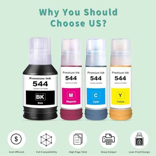 T544 544 Ink Refill Bottles Replacement for Eps 544 T544120 T544220 T544320 T544420 Ink Compatible with L1210 L1250 L3110 L3150 L3160 L3210 L3250 L3251 L3260 L5290 L5590 Printers(4 Pack)