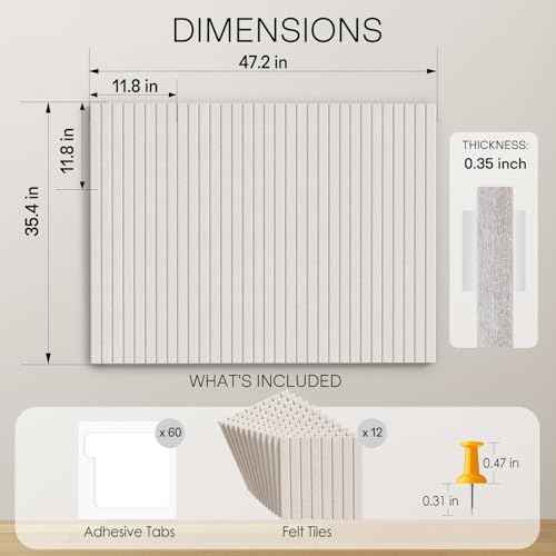 MaxGear Large Cork Boards for Walls 48" x 36", Light Tan Felt Bulletin Board Tiles for Office Decor, 12 Pack Felt Wall Tiles with Slat Paneling, Push Pin Board Home Wall Organizer