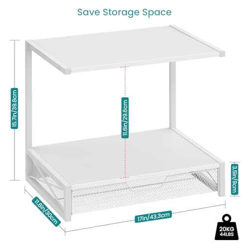 ELITEROO Printer Stand for Desk with Storage Drawer, 2 Tier Desktop or Under Desk Shelf, Wood Desk Organizer for Home Office, Fits 3D Printer, Scanner, Fax Machine, Cricut, White