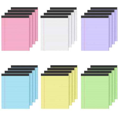 24 Pack Colored Legal Pads 8.5 x 11, College Ruled, 720 Sheets Note Pads 8.5 x 11, Perforated Writing Pads 8.5 x 11, Lined Paper Pads with Sturdy Backing, 30 Sheets Per Notepads for School, Office