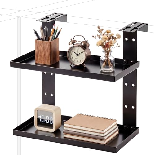 BrightRow 2-Tier Square Shelf with Adjustable Hooks - Large Cubicle Organizer