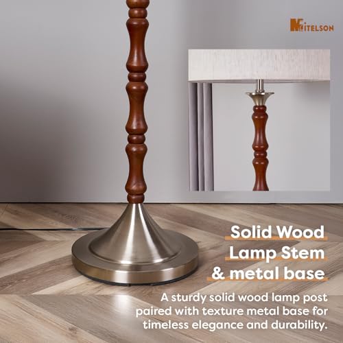 LED Floor Lamp, Mid Century Lamp with Drum Shade, Great Living Room D?cor, Rustic Retro Tall Lamp, Modern Standing Lamp for Bedroom and Office, Adjustable Lighting, Walnut Wood Finish