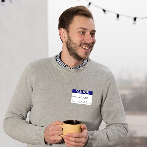 Visitor Pass Labels Name Identification Stickers Writable 2¡¿3 Inch Blue - 300 Stickers Per Roll£¨10 Rolls£©