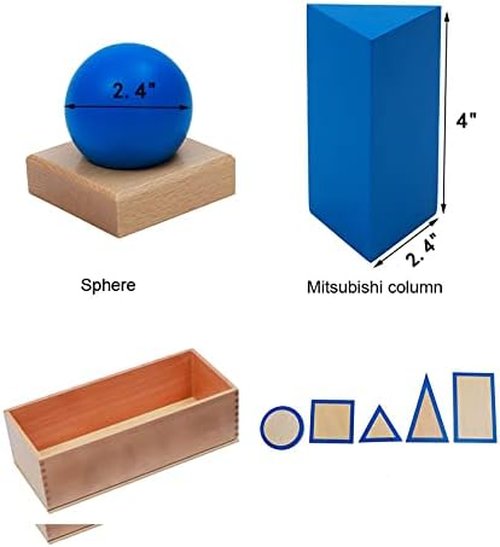 Montessori | Blue Geometric Solids Blocks Set - 3D Wooden Shapes for 3+ Year Olds & Sensory Learning