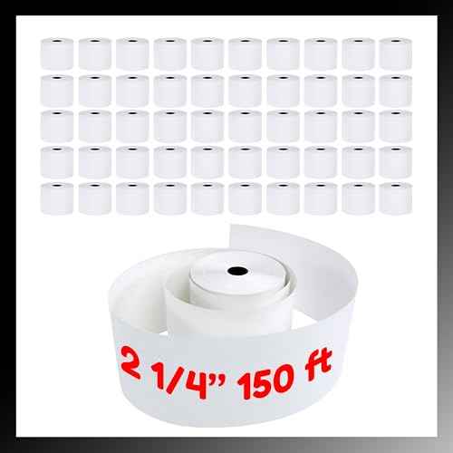 2 1/4" x 150' 1 Ply Bond White Paper 50 Rolls 2.25 inch x 150 ft Adding Machine Kitchen Receipt Printer POS System Cash Register Compatible with Epson SNBC Star Sam4s Ellix Bixolon (50 Rolls)