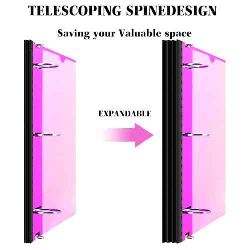 INFUN 1.5 Inch Telescoping 3 Ring Binder - 6PCS, Flexible Round Binder with Customizable Front Cover and Clear Catalog Pocket, 1.5Inch Rings, 370 Sheet Capacity