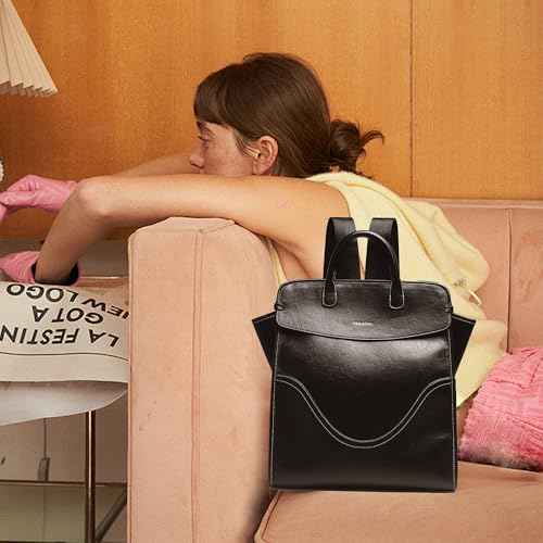 Medium Laptop Backpack Purse for Women and Men PU Leather Anti-theft Fashion Large Capacity Travel Casual Rucksack Convertible Business Computer Bags 240A Black