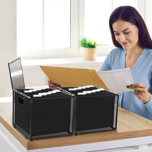 2 Pack Hanging File Holder, 10 Hanging Folders, Metal Mesh, Letter Size Folder Storage, Desktop Storage Cabinets, Office School Document(Black,Medium)