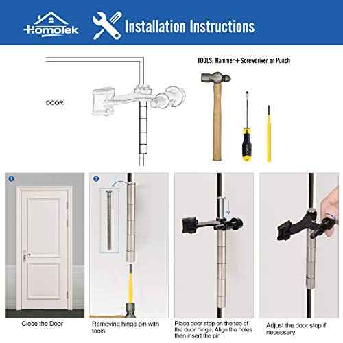 HOMOTEK 6 Pack Hinge Pin Black Door Stopper,Adjustable Deluxe Heavy Duty Door Stopper 2-1/2"x1-3/4¡±,with Black Rubber Bumper Tips