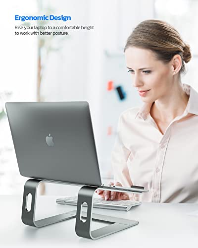 Nulaxy Full Aluminum Laptop Stand A-Grey, Stable Support up to 22 lbs, Open Cooling