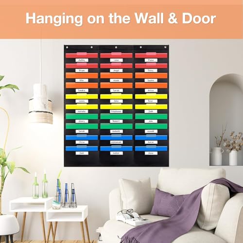Opret 30 Pockets Hanging Storage Pocket Chart with 5 Hangers for Office & Classroom Organization