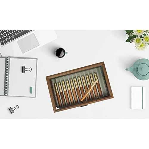 Wood Pen Display Case 12 Pen Organizer Box Pen Storage Collector Organizer Box With Glass Window Pen Fountain Collection Display Case£¨Black Walnut£©