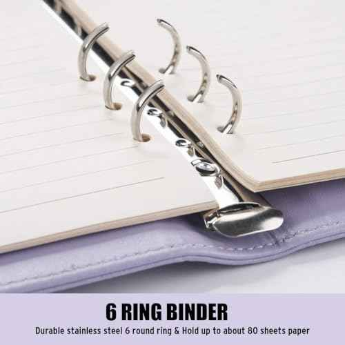 Sooez A5 Notebook Binder, 6 Ring Planner with Stylish Design, Loose Leaf Personal Organizer Cover with Magnetic Buckle Closure, PU Leather Binder for Women with Macaron Colors (Olive Green)