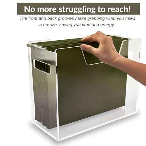 Acrylic File Holder - Clear Hanging File Organizer Box, Modern Acrylic File Folder Organizer, Lucite Hanging File Crate Bin with handles, Transparent Desktop File Folder Box for Letter Size