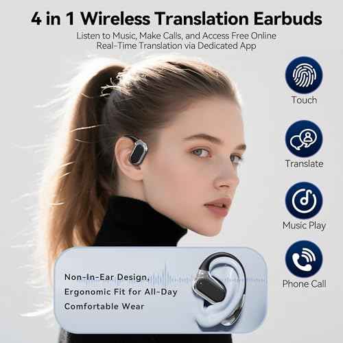 AI Translation Earbuds Real-Time Wireless Earbuds 144 Languages & Accents Earbuds Audifonos Traductores Ingl?s Espa?ol Translator Earbuds for Travel Business Learning (Dark Black)