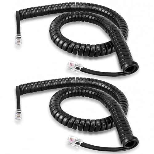 2 Pack Phone Cord for Landline, 12Ft Uncoiled Telephone Cords for Landline Phones, Handset Cord Universally Compatible, Black