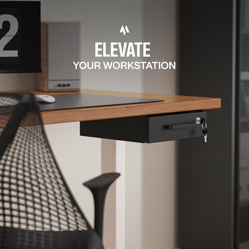 Under Desk Drawer Slide-Out ? Lockable Metal Storage Drawer with Cable Management for Office & Home (Single, Non-Bracketed)