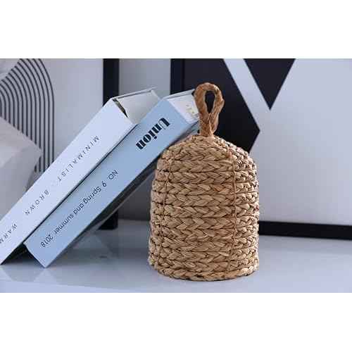 PEMAR Natural Wicker Door Stopper with Handle, Decorative Door Stop, Heavy Indoor Doorstop, Rustic Farmhouse Blocker Jammer 5.1''D x 7.5''H (Seagrass)