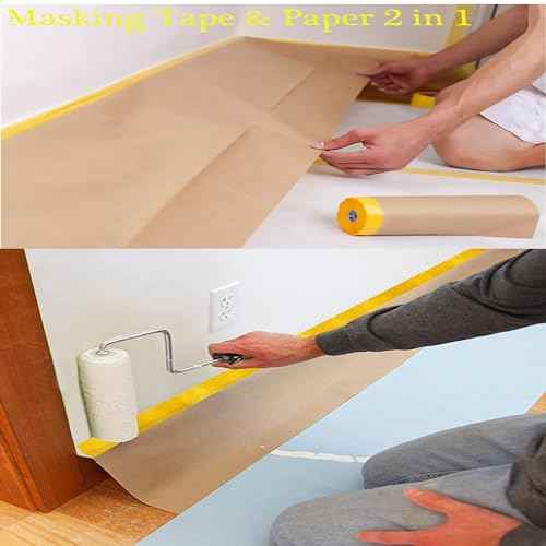 Masking Paper, Paint Masking Paper with Adhesive,20 Inch x 50 Feet Painters Paper Roll, Tape and Drape Painters Paper, for Auto Body Masking, Wall Covering and Paint Masking (6, 20 inch x 50feet)