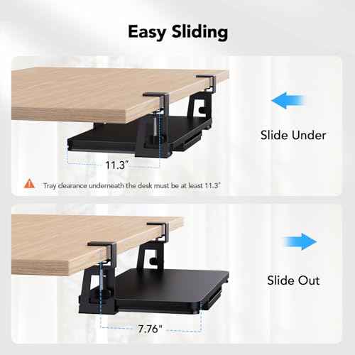 HUANUO Large Under Desk Keyboard Tray with Sturdy C-Clamp Mount, 26 (30.16" Including Clamps) x 12 inch Slide-Out Platform Computer Desk Heavy Duty Keyboard Tray with Storage Drawer for Typing, Black