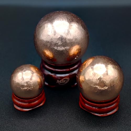 Copper Ball Paperweight with Wooden Base | 2" (50.8 mm - 1.29 lb) 99.9% Pure Solid Sphere with Certificate of Authenticity by Mint State Gold
