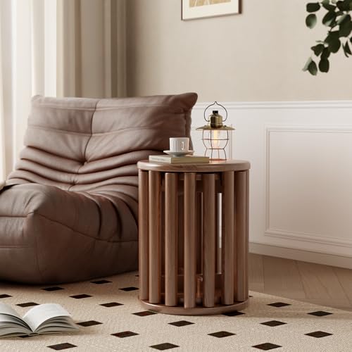 Walnut 4-Piece Solid Wood Stackable Stools Set – 18 Inch Interlocking Coffee Table Chairs