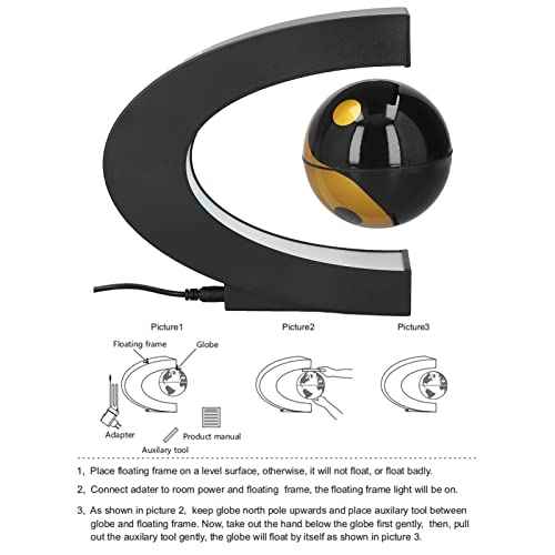 Magnetic Levitation Floating Globe,Yin and Yang C Shaped Anti Gravity Magnetic Levitation Rotating World Map with LED Light for Children Gift Home Office Desk Decoration (Gold)(US)