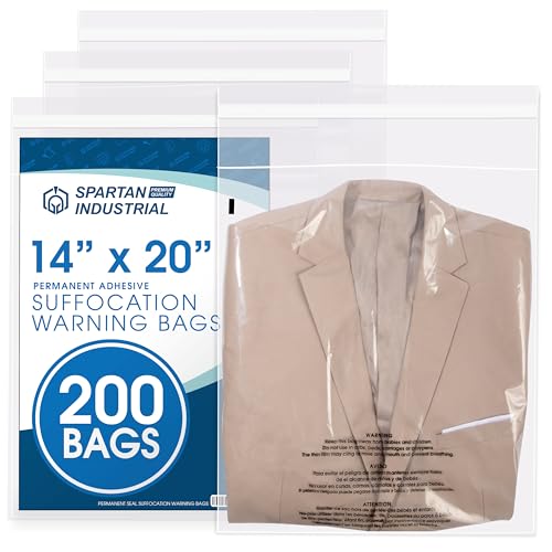 14” x 20” Self Seal Clear Poly Bags with Suffocation Warning – 200 Pack, Durable & Tamper-Evident