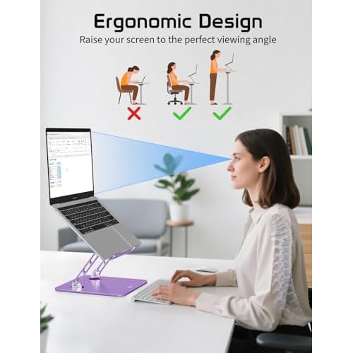 Aluminum Laptop Stand for Desk ? Adjustable Ergonomic Laptop Riser, Foldable & Portable Holder Fit for MacBook & 10"-16" Laptops for Office, Home & Travel,Purple