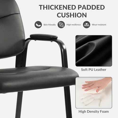 Elevon Waiting Room Chairs No Wheels Set of 4, Leather Stationary Office Reception Guest Chair with Padded Arms for Elderly Desk Conference Room Lobby Table Side Salon