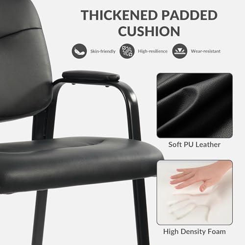 Elevon Waiting Room Chairs No Wheels Set of 1, Leather Stationary Office Reception Guest Chair with Padded Arms for Elderly Desk Conference Room Lobby Table Side Salon