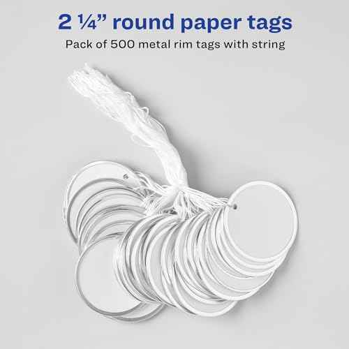 Avery Metal Rim Key Tags, 2.25" Diameter Tag, Includes Strings, White, 500 Tags (14316)