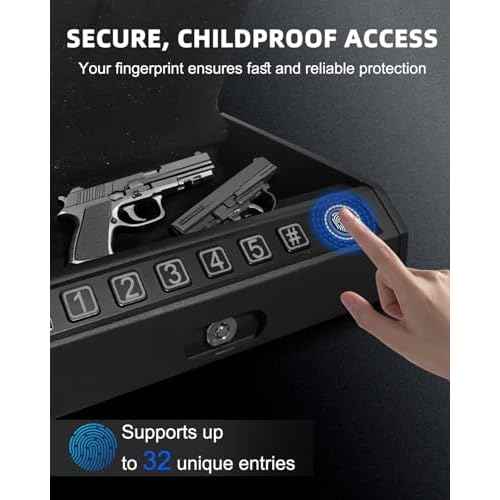 Gun Safe for Handgun ? Upgraded 0.1 Seconds Quick Access Pistol Safe with Fingerprint, Keypad & Backup Key, Silent Mode, Portable Firearm Lock Box for Bedside, Nightstand, Car, Home