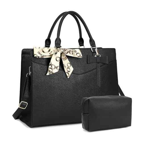 Laptop Bag for Women, 15.6 Inch Computer Tote Bag Leather Work Bag Business Office Briefcase, Computer Tote Bag (Black)
