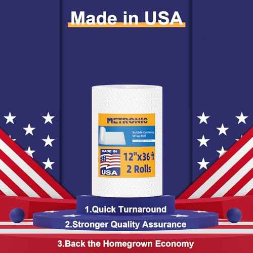 Metronic Bubble Cushioning Wrap 2 Pack 12 Inch x 72ft Total, Dense Bubble Packing Air Wrap Clear Bubble Packing Roll for Shipping and Moving Supplies, Perforated Every 12" (Made in USA)