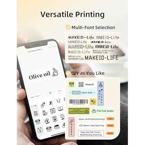 Makeid L1 Label Maker Machine with Tape Includes 3 Rolls - Portable & Rechargeable Label Makers Compatible with 9 12 16mm Tape - Mini Bluetooth Labeler for Organizing Office Home School