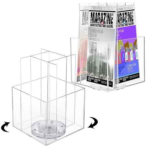 Suzile 2 Pcs Clear Acrylic Brochure Holder for 4 inch Pocket Rotating Tabletop Plastic Pamphlet Holder 360 Degrees Pinning Brochure Display Stand Organizer for Magazine Flyers Countertop