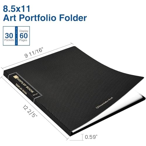 Sooez 30-Pocket Binder with Plastic Sleeves 8.5x11, Heavy Duty Art Portfolio Folder with Clear Sheet Protectors, Display 60 Pages, Presentation Book for Artwork, Document Organizer