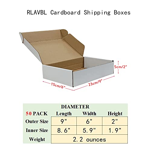 RLAVBL White 9x6x2 Shipping Boxes Set of 50 - Small Corrugated Mailer Boxes