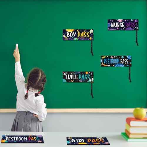 8 Pcs Outer Space Magnetic Hall Pass for Kids Classroom Pass Reusable Girl Office Boy Restroom Library Pass Travel World Spaceship Planet Waterproof Pass for Nursery Kindergarten Decor